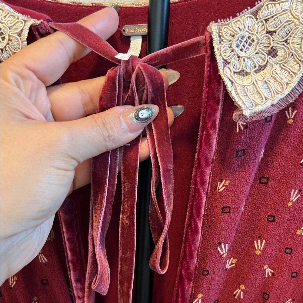 Free People Burgundy Velvet Dress with Gold Accents - Picture 8 of 9